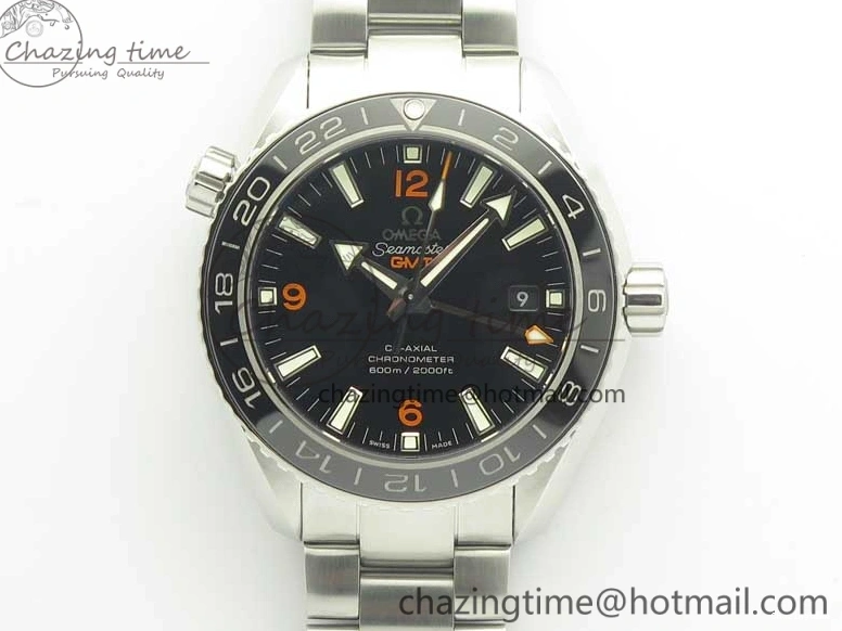 0304 Planet Ocean 600M Co-Axial GMT 43.5mm VSF 1:1 Best Edition Black Dial Orange Markers on SS Bracelet A8605 Super Clone Elegant 8024